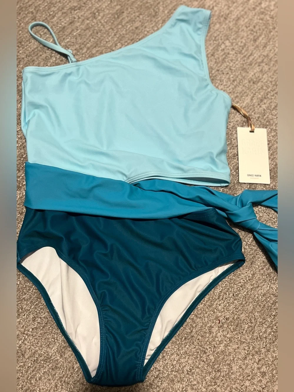 Two-Piece Swimwear Size 12- 14 One Shoulder Cut Out Waist Mesh Cover-Up 1247/3-1